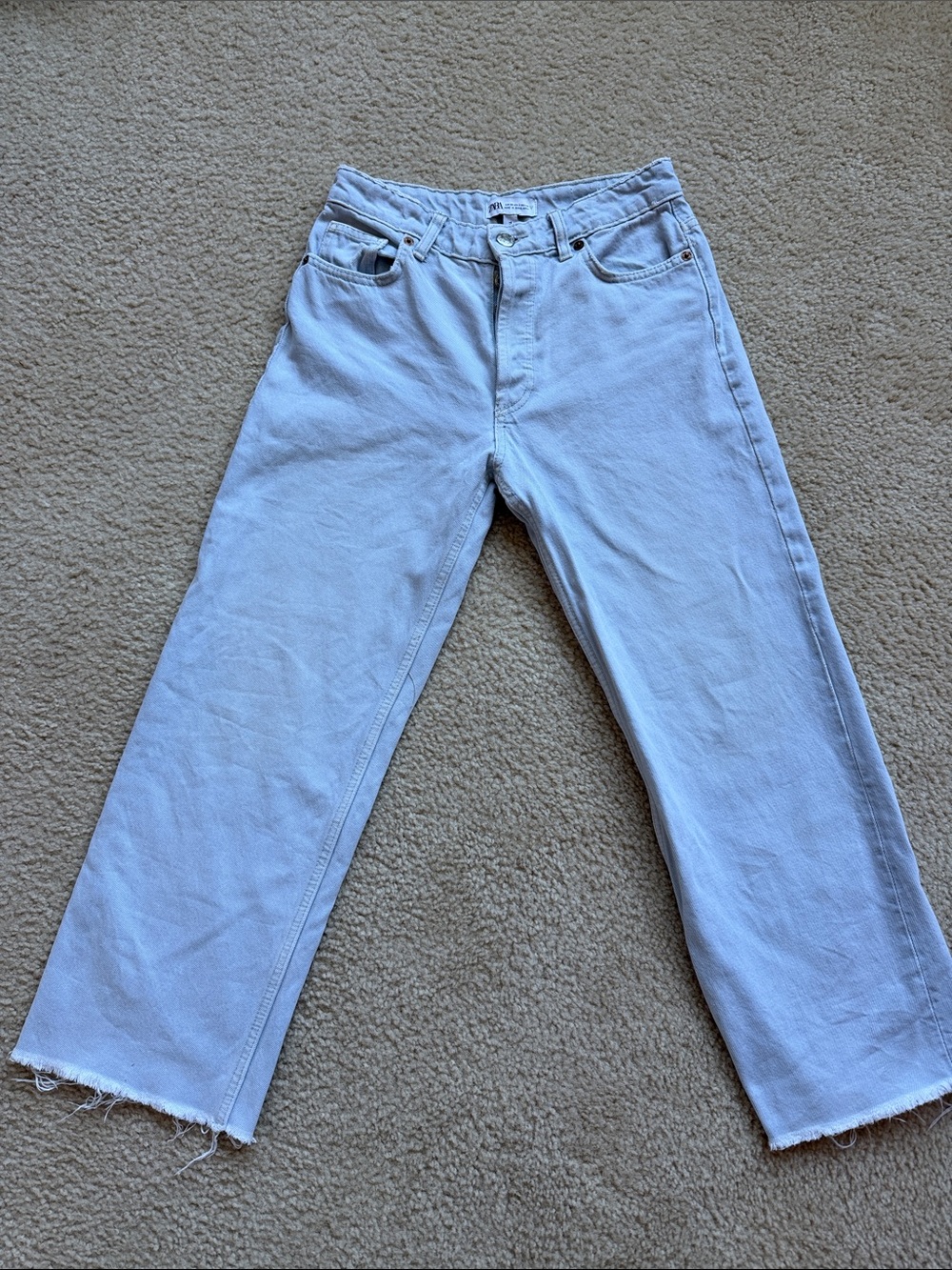 Zara Light Blue Wide-Leg Jeans with Raw Hem